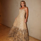 Vestido Bordado Plumas de Linha