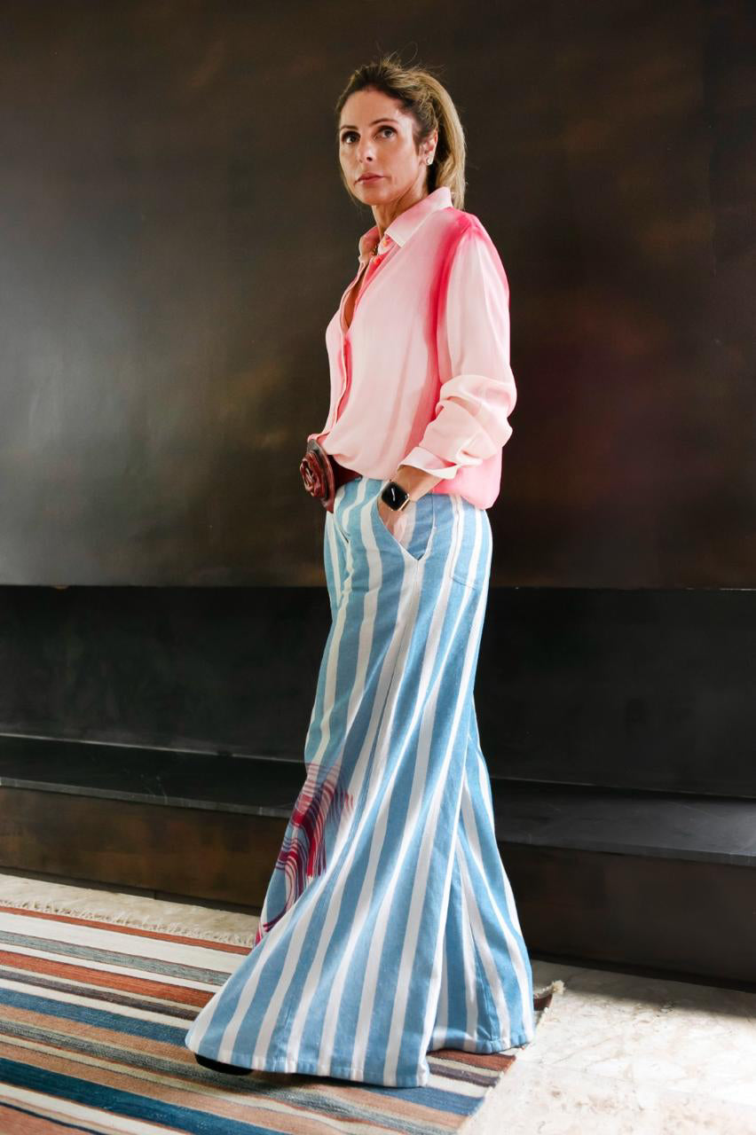 Calça wide leg viscose pintuta orgãnica