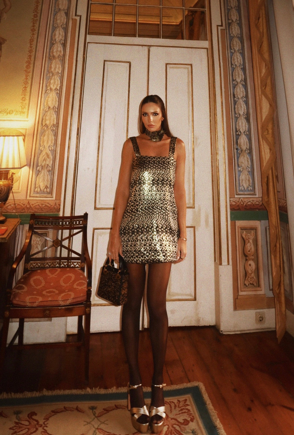 Vestido Curto H-Line Jacquard