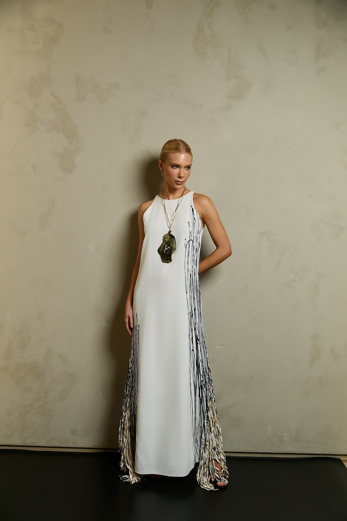 BRUSHSTROKE FRINGED DRESS