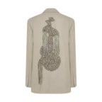 Oversized Wool Blazer with Crocheted Back Embroidery