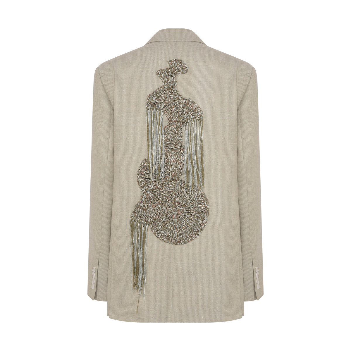 Oversized Wool Blazer with Crocheted Back Embroidery