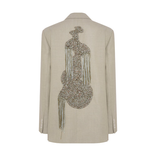 Blazer Amplo Lã Bordado Crochê Costas