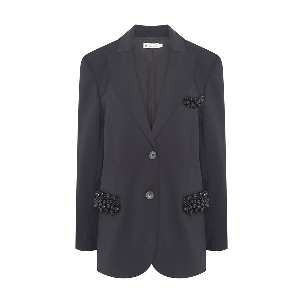 Blazer  Alfaiataria Listrada Bordado Pérolas
