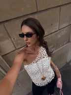 ONE SHOULDER CROCHET HOOPS TOP