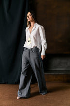 Calça Wide Leg Jeans Com Brilho