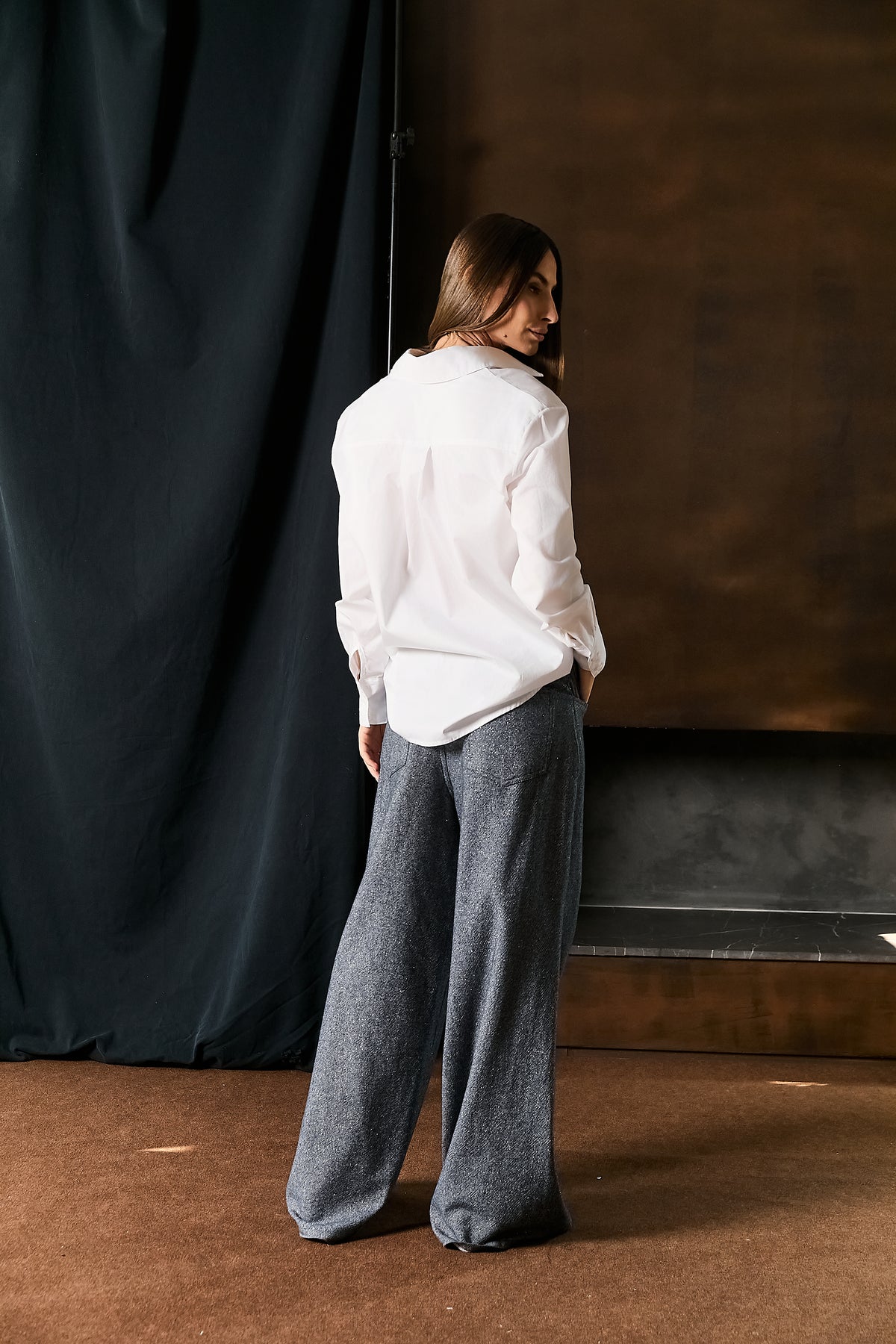 Calça Wide Leg Jeans Com Brilho