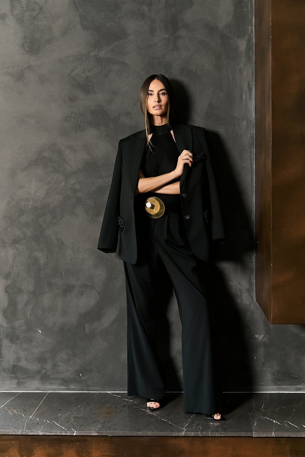 Blazer  Alfaiataria Listrada Bordado Pérolas