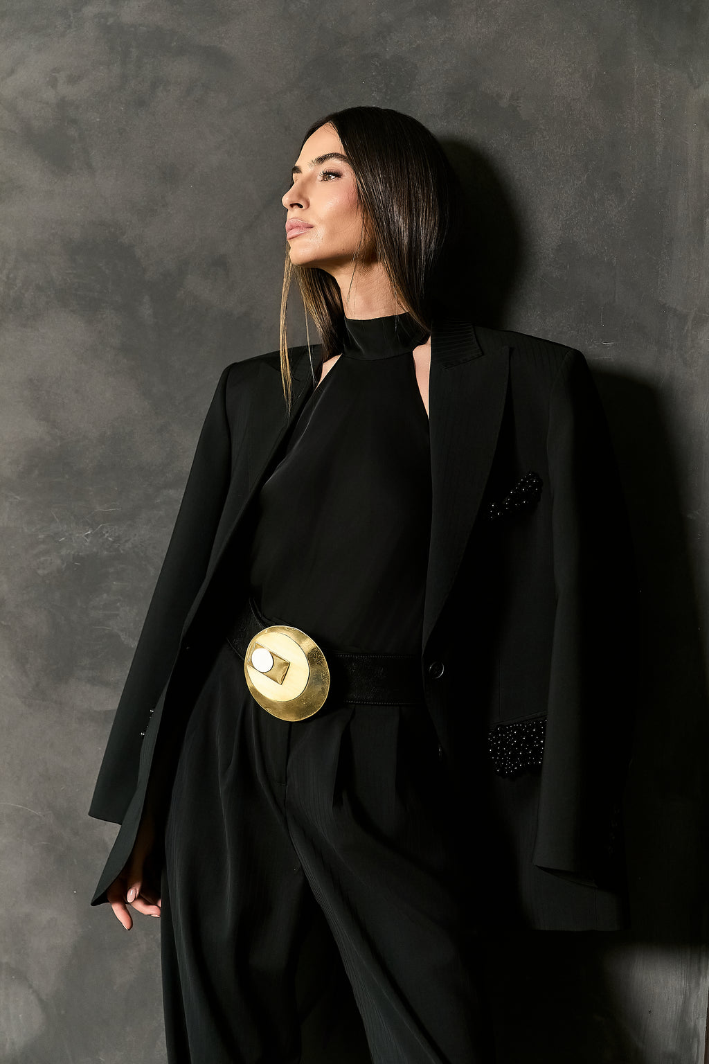 Blazer  Alfaiataria Listrada Bordado Pérolas
