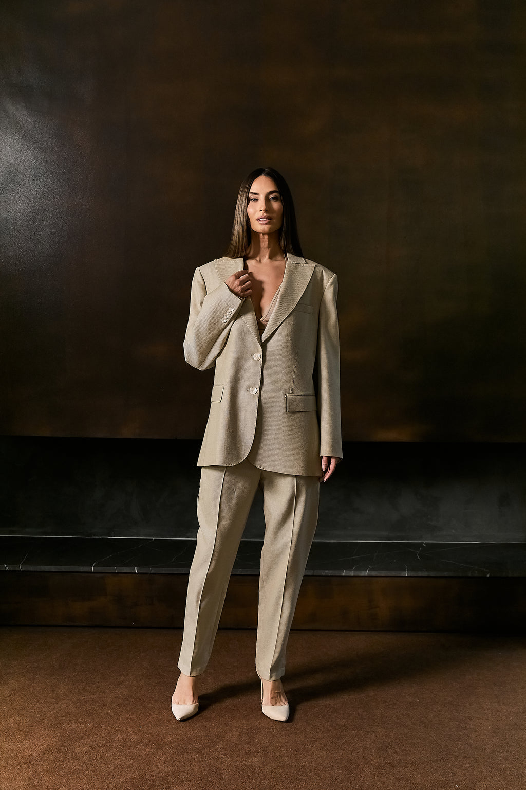 Oversized Wool Blazer with Crocheted Back Embroidery