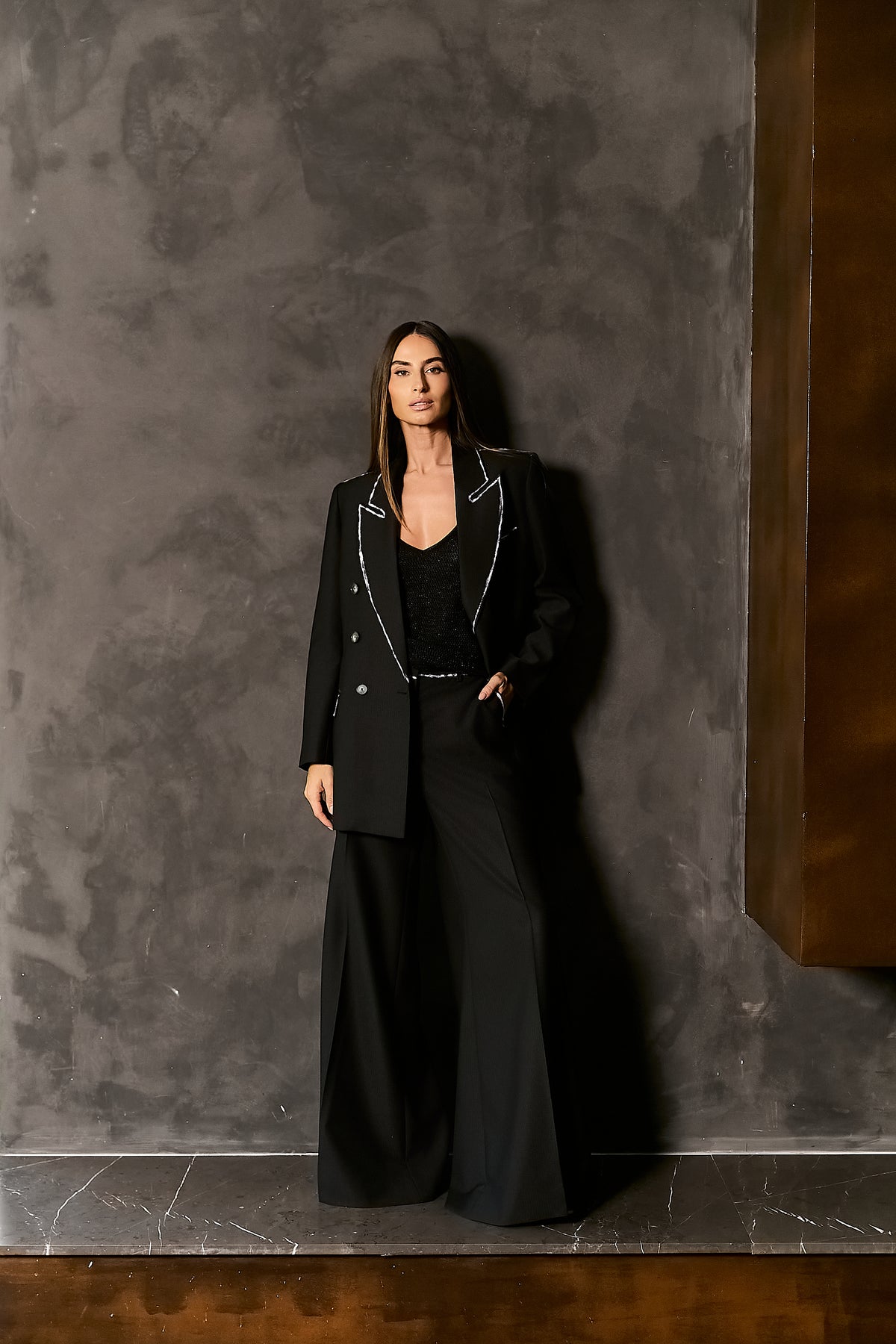 Tailored Wide Blazer with Hand-Painted Contour