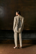 Oversized Wool Blazer with Crocheted Back Embroidery