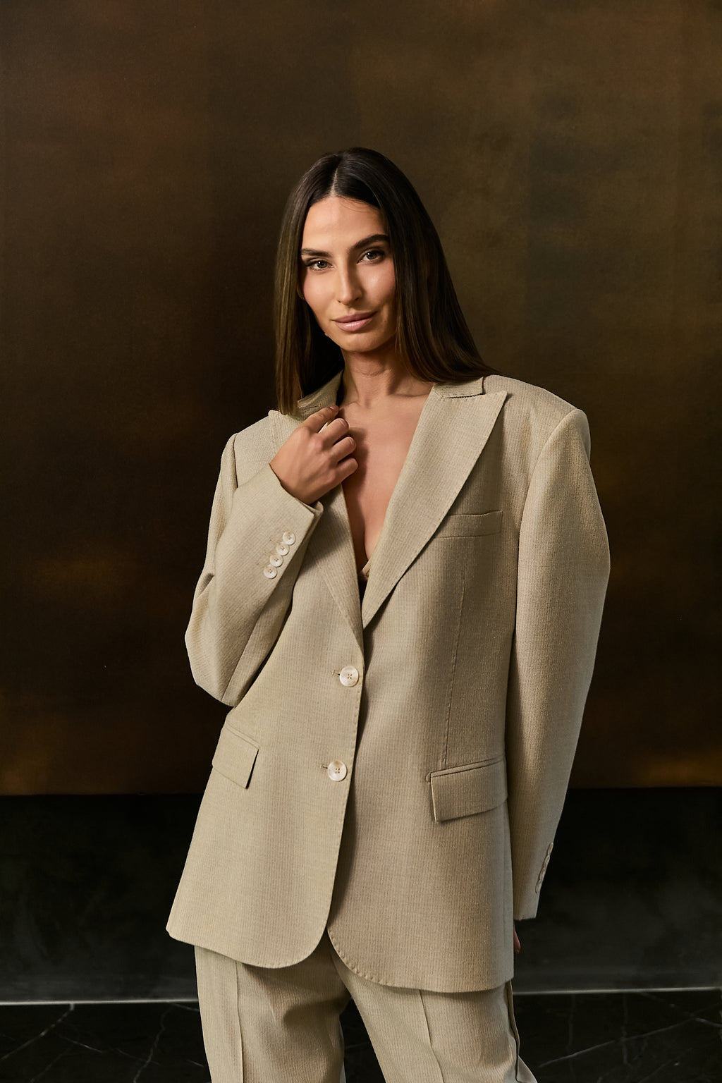 Oversized Wool Blazer with Crocheted Back Embroidery