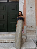 JACQUARD FEATHER STRAIGHT LONG DRESS