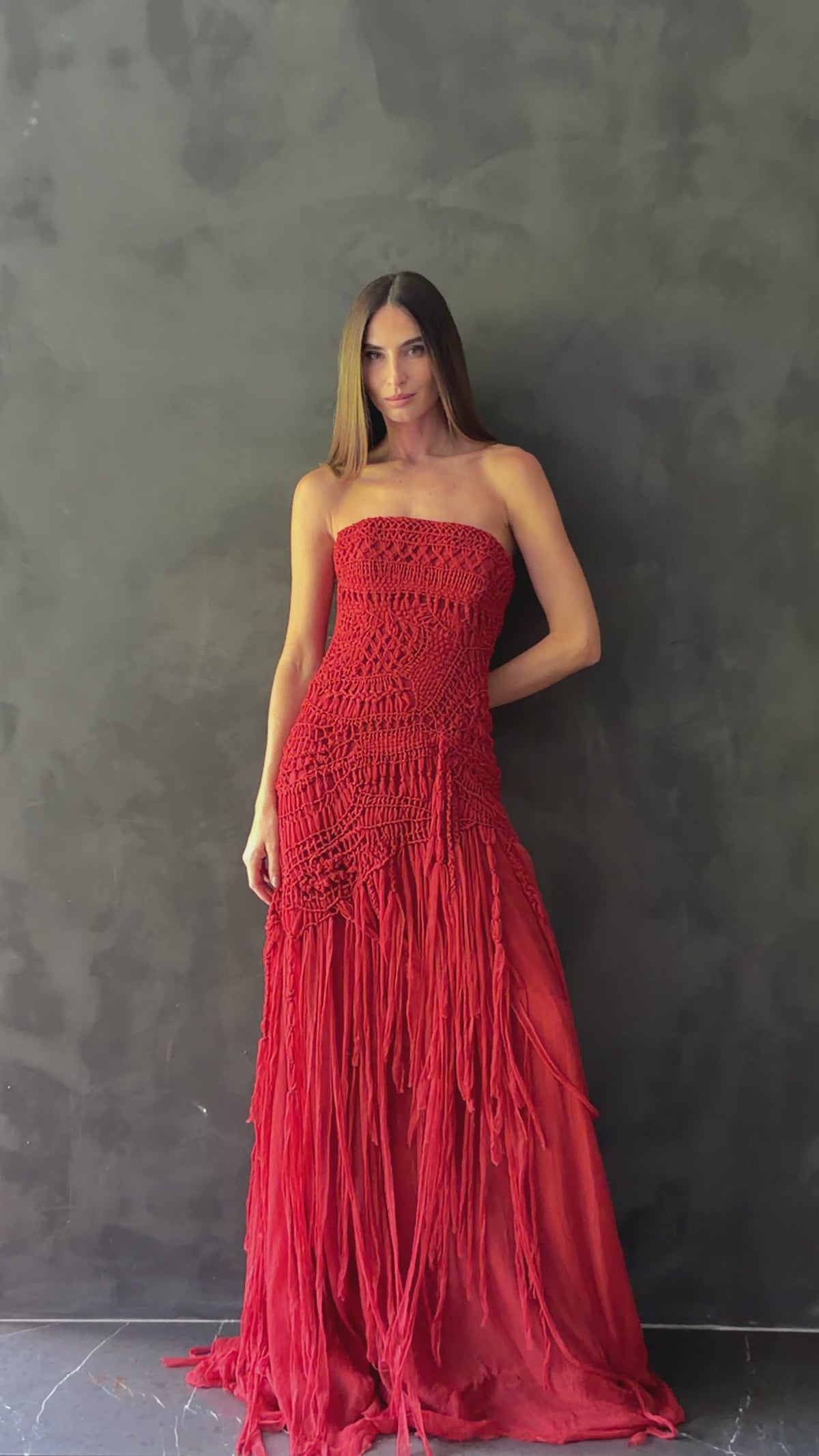Vestido Macramê Franja Tiras Seda